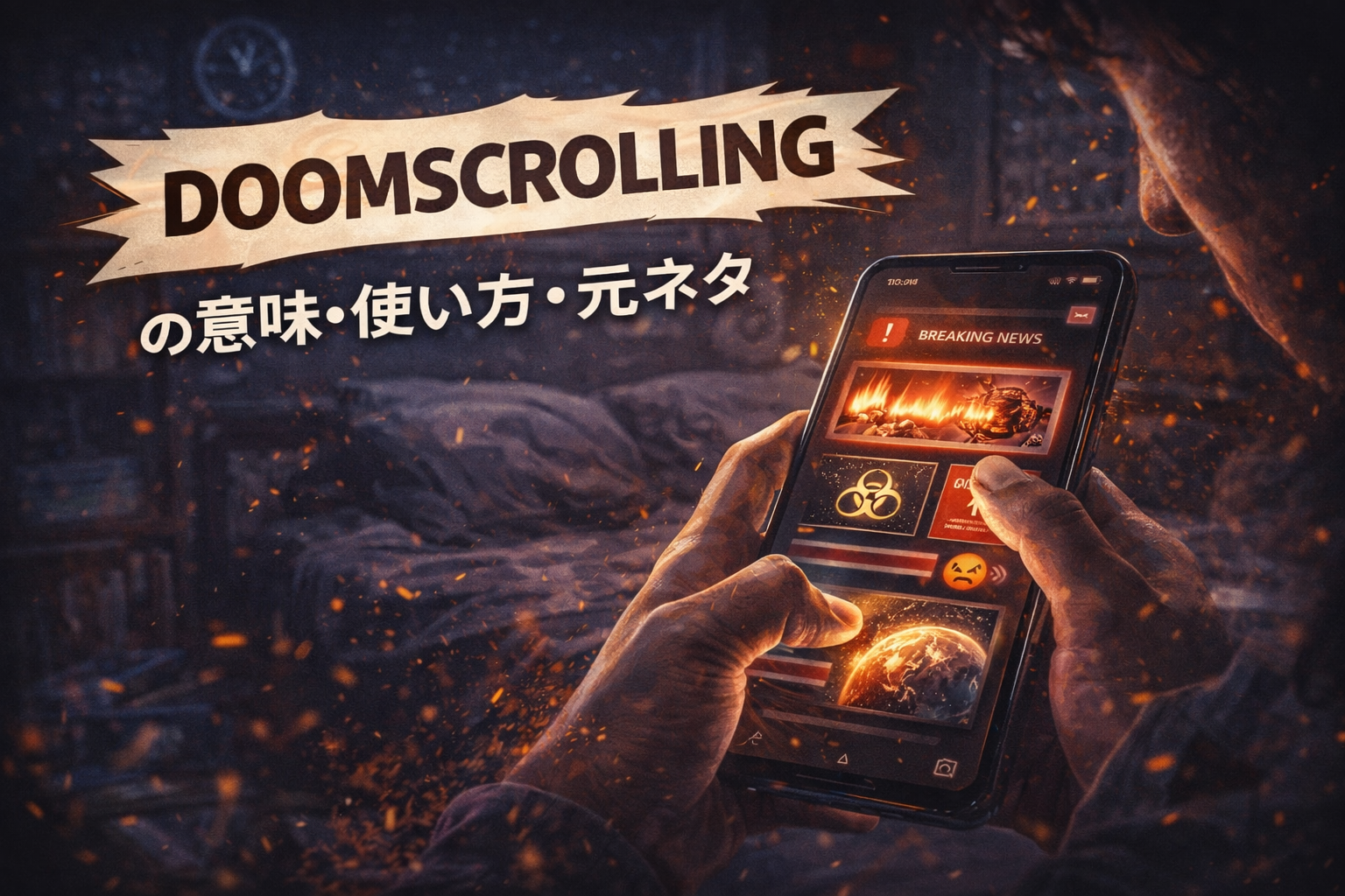 doomscrolling の意味や使い方を解説する記事のアイキャッチ画像